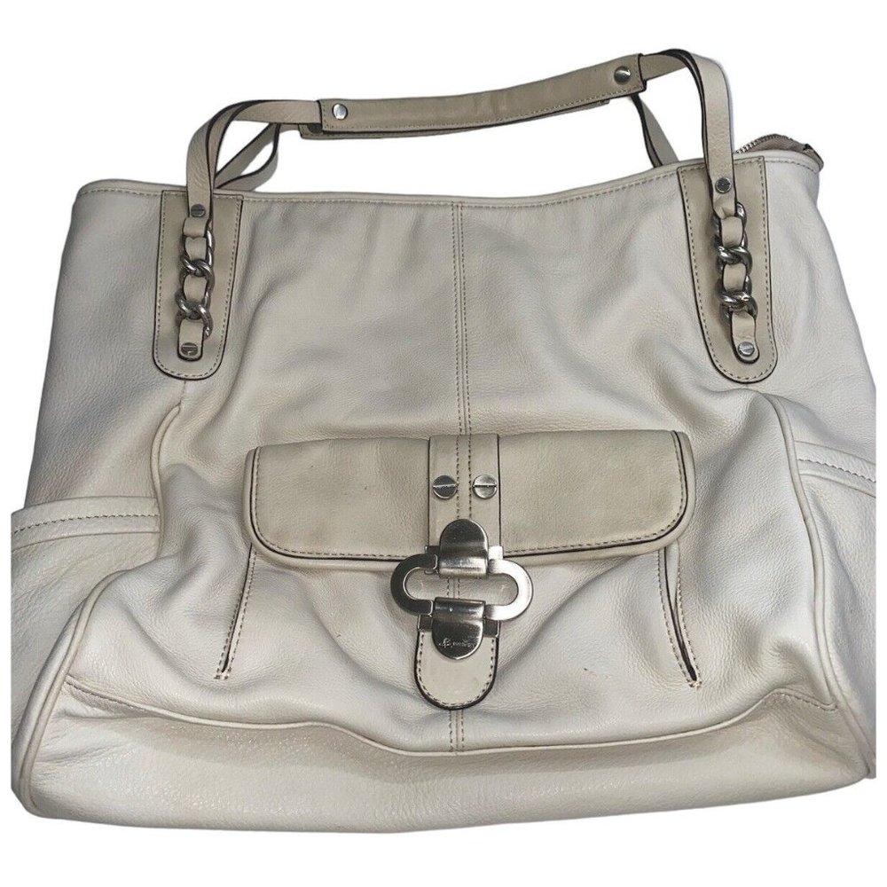 B Makowsky Leather Handbag Shoulder Bag Cream Hobo